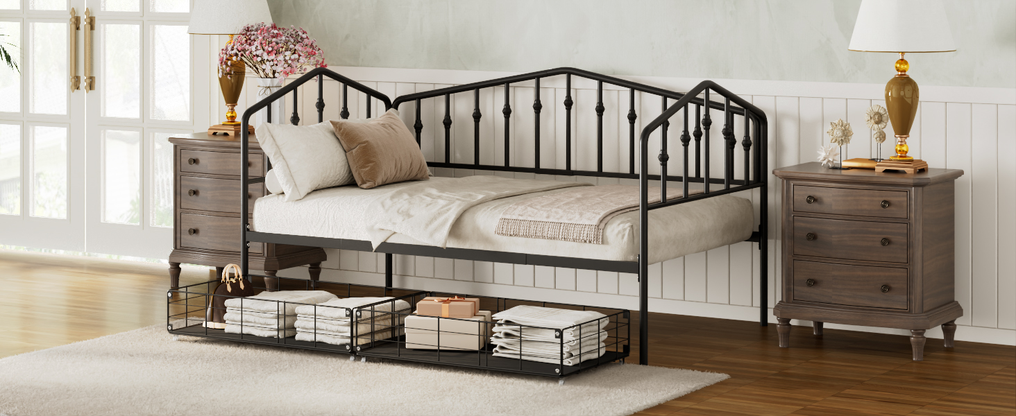 Twin Size Stylish Metal Daybed with 2 Drawers
