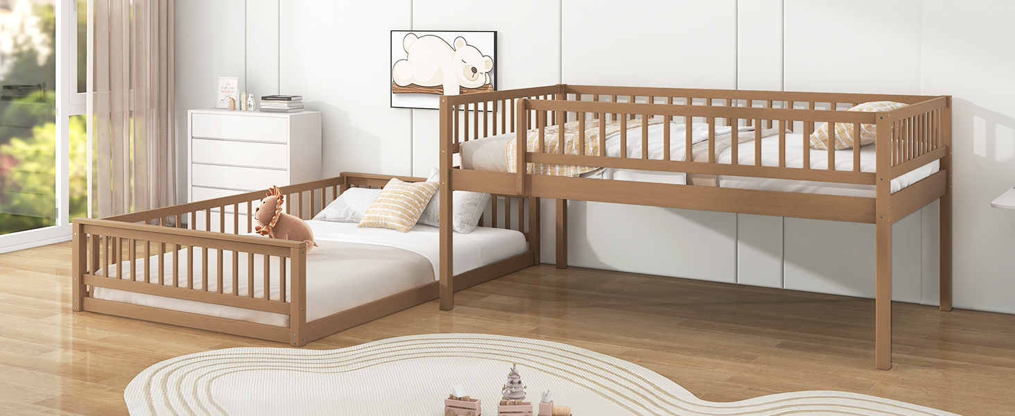 Full XL over Queen Bunk Bed with Ladder and Guardrail