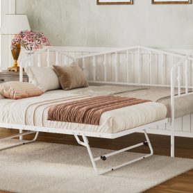 Twin Size Stylish Metal Daybed with Twin Size Adjustable Trundle