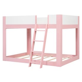 Full Size Low Convertible Bunk Bed With Reversible Ladder And Safety Guardrails