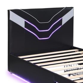 Twin Size Upholstered Gaming Bed Frame with LED Lights