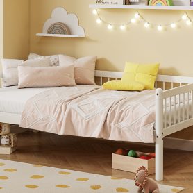 Twin Pine Wood Daybed With 3-Side Guardrails & 10 Support Slats