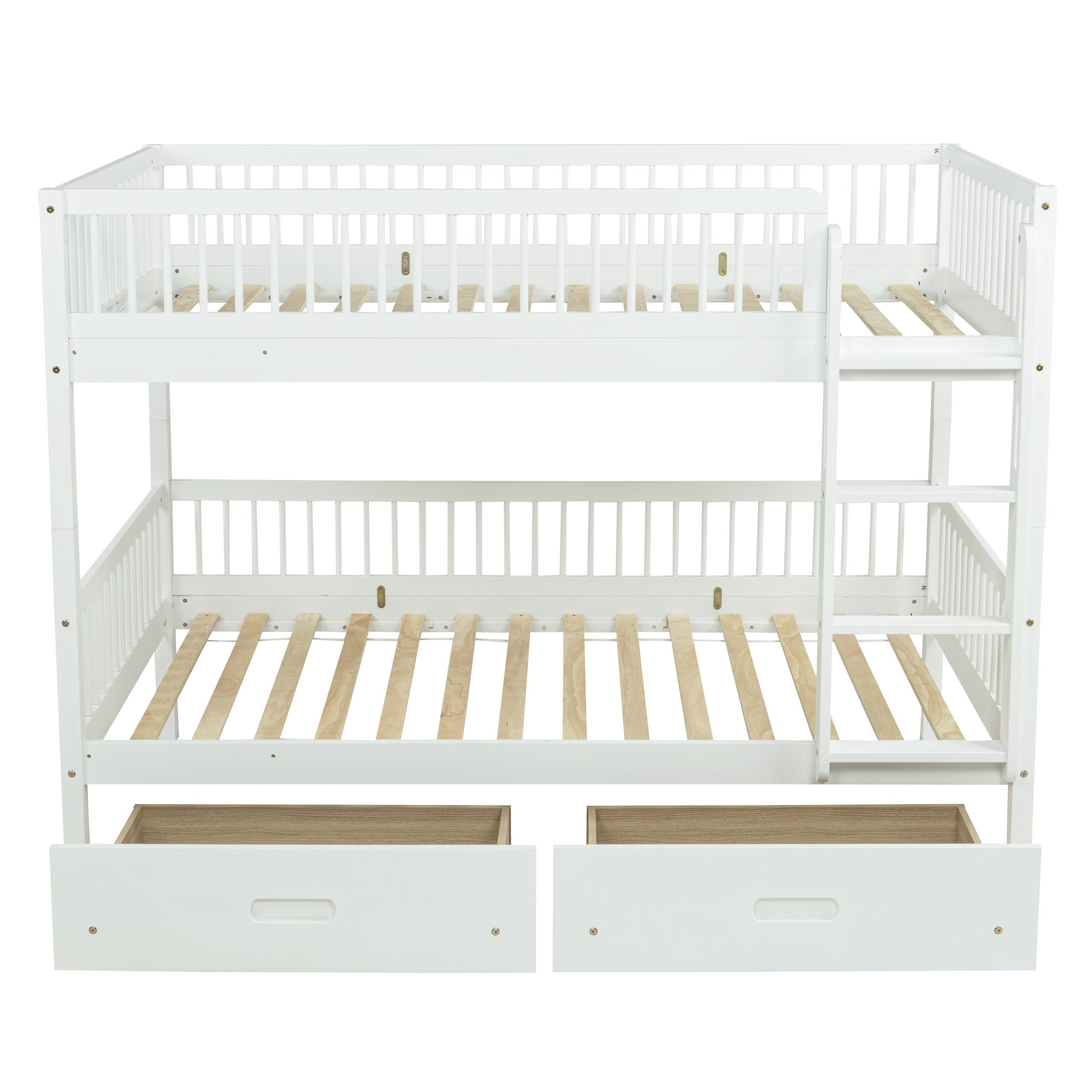 Twin Over Twin Pine Wood Bunk Bed With 2 Drawers, Convertible into 2 Twin Beds