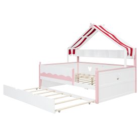 Full Size House-Shaped Daybed with Built-In Bookshelf and Trundle