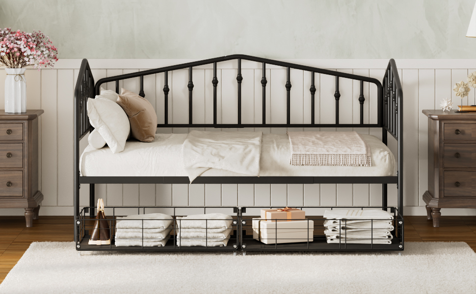 Twin Size Stylish Metal Daybed with 2 Drawers