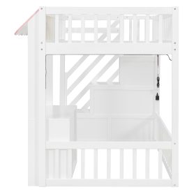 Twin Size Loft Bed with Storage Steps, LED Light, Under Bed Cabinets
