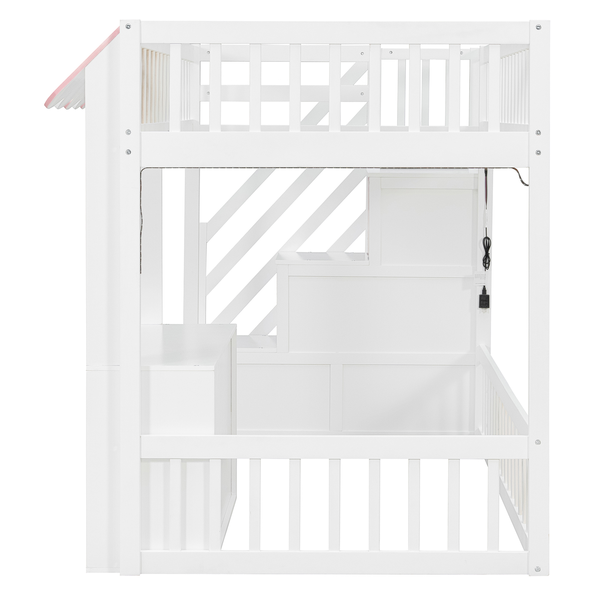 Twin Size Loft Bed with Storage Steps, LED Light, Under Bed Cabinets