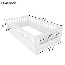Twin Montessori Floor Bed Frame with High Rails