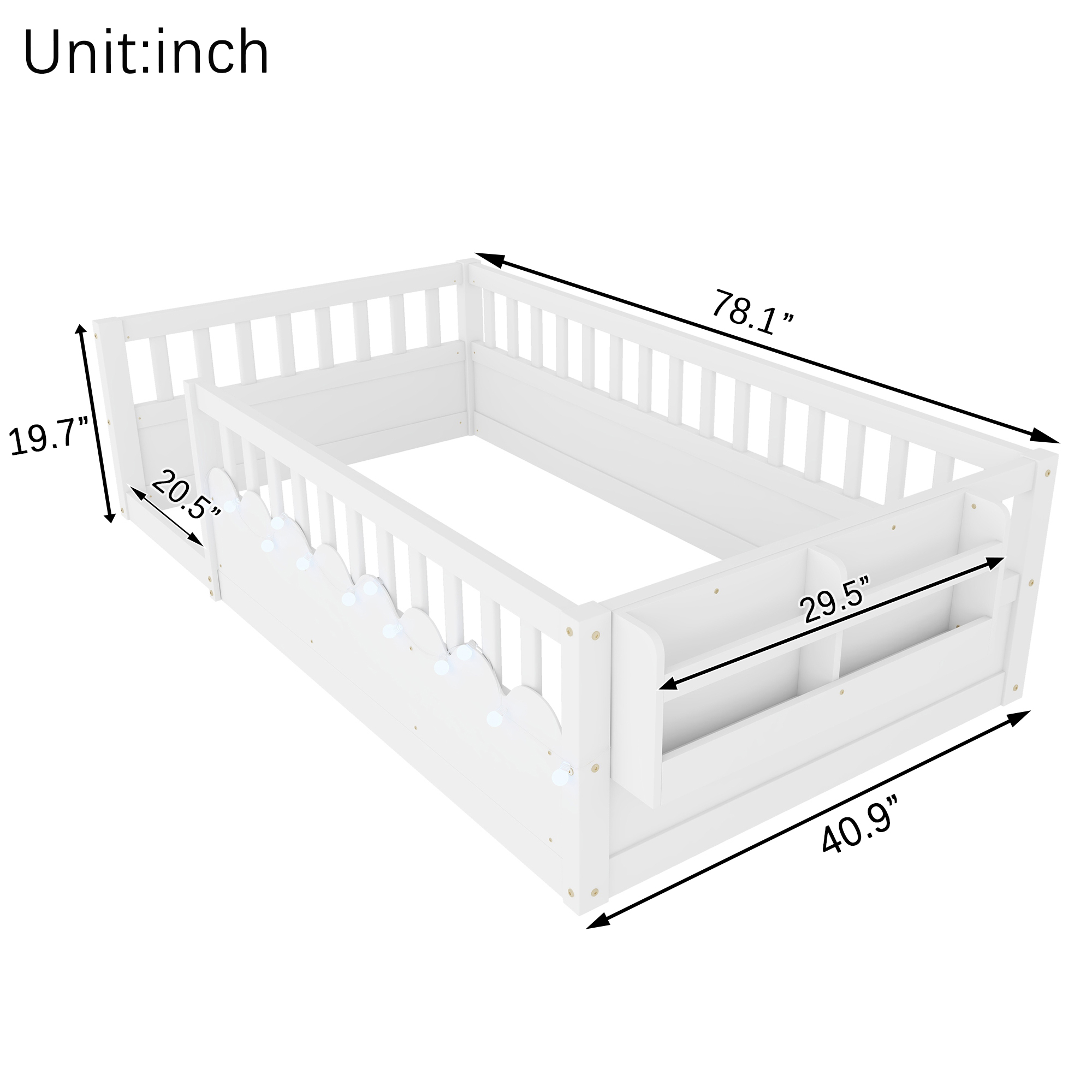 Twin Montessori Floor Bed Frame with High Rails