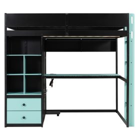 Full Size Solid Wood Loft Bed with Desk, Storage Cabinet and Wardrobe