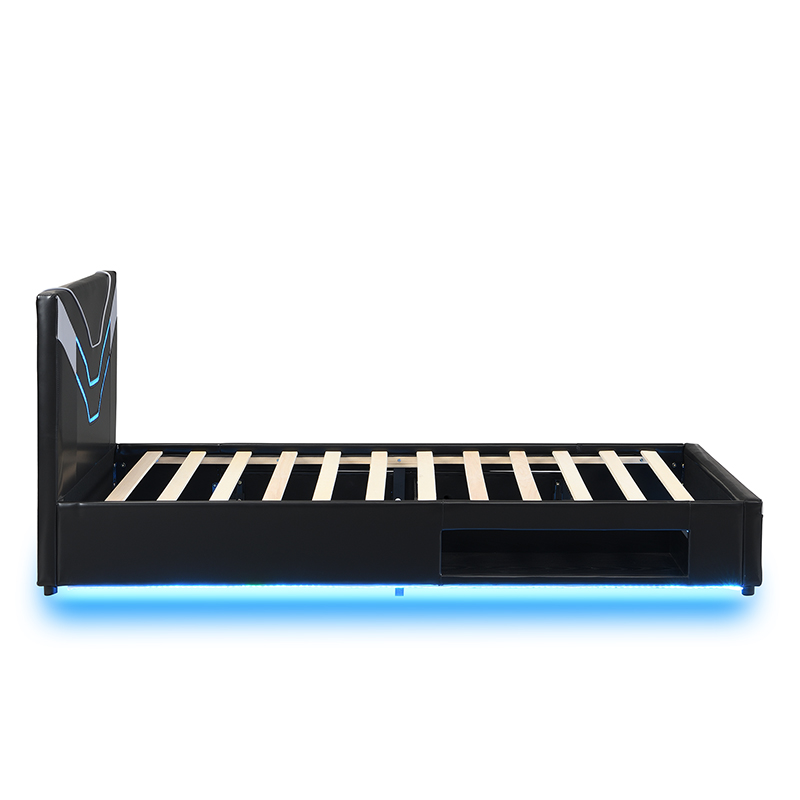 Twin Size Upholstered Gaming Bed Frame with LED Lights