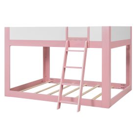 Queen Size Low Convertible Bunk Bed With Reversible Ladder And Safety Guardrails