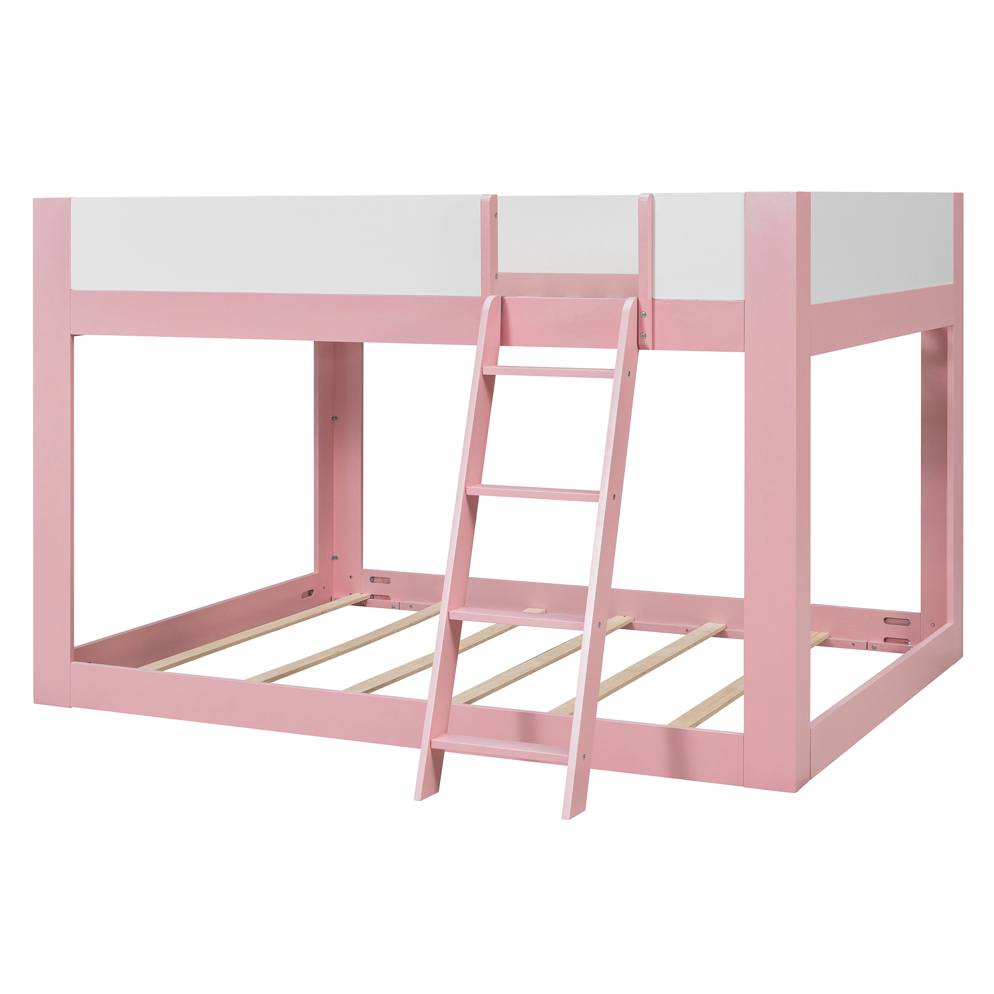 Queen Size Low Convertible Bunk Bed With Reversible Ladder And Safety Guardrails