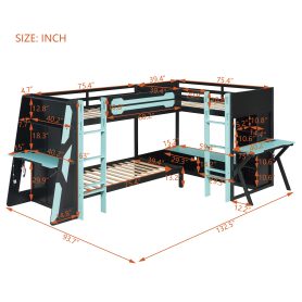 L-Shaped Wooden Twin Size Gaming Bed Frame with RGB LED Lights, USB Ports, TV Stand & Storage Shelves