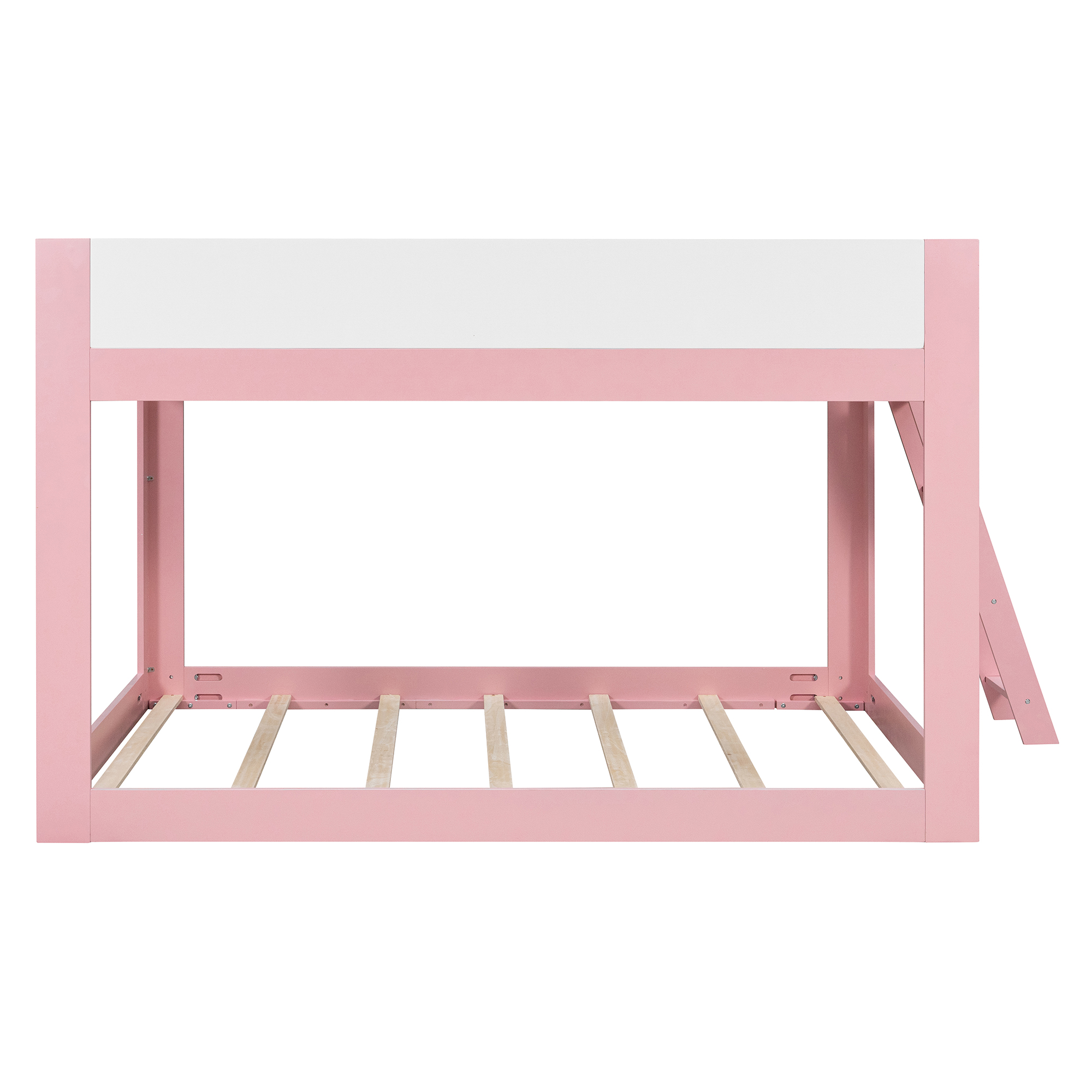 Queen Size Low Convertible Bunk Bed With Reversible Ladder And Safety Guardrails