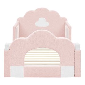Boucle Fabric Twin Size Cloud Bed with Safety Guardrail