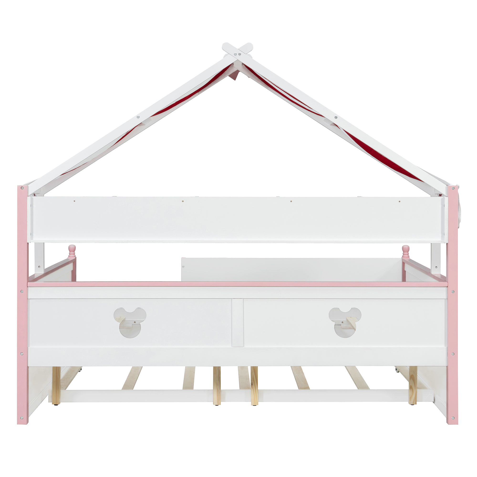 Full Size House-Shaped Daybed with Built-In Bookshelf and Trundle