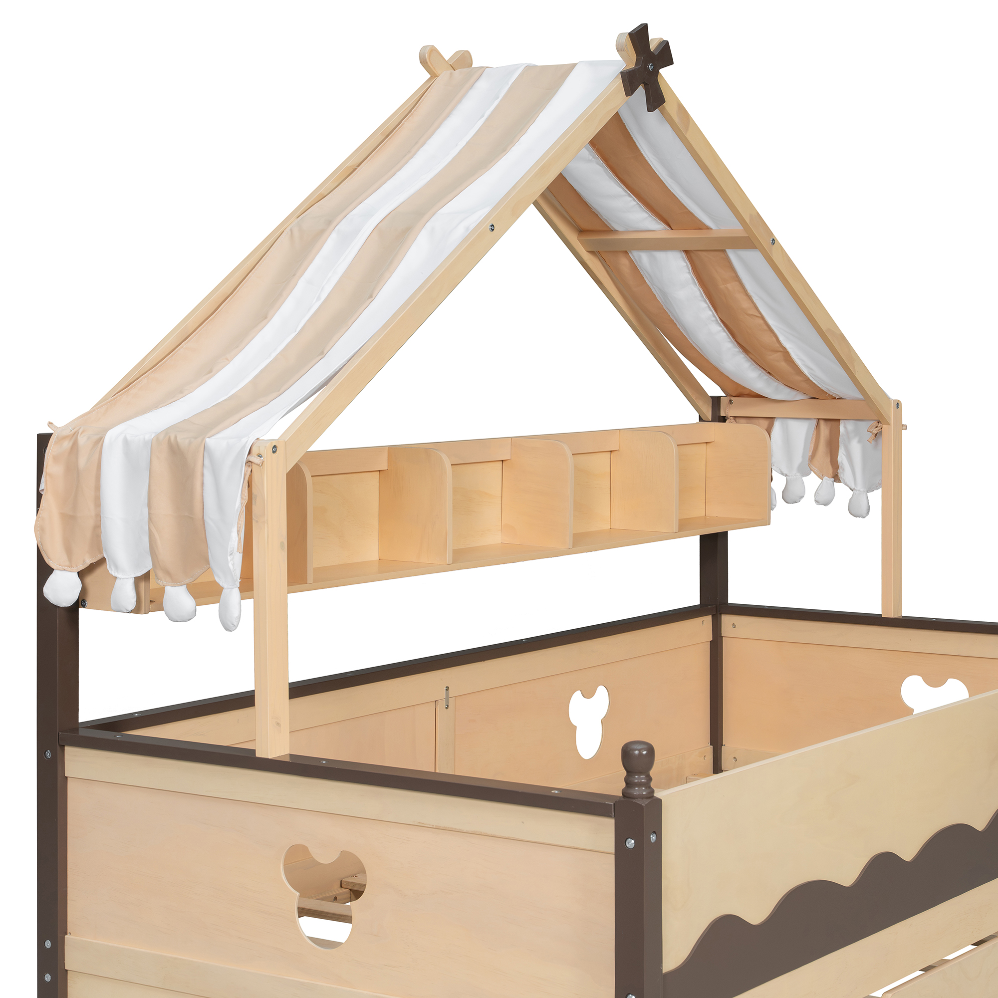 Twin Size House-Shaped Daybed with Built-In Bookshelf and Trundle