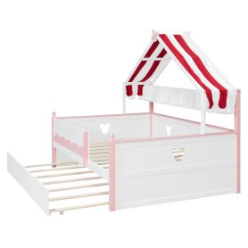 Full Size House-Shaped Daybed with Built-In Bookshelf and Trundle
