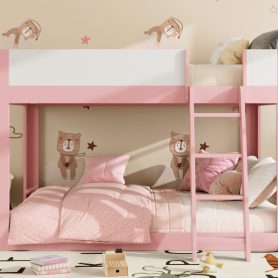 Queen Size Low Convertible Bunk Bed With Reversible Ladder And Safety Guardrails