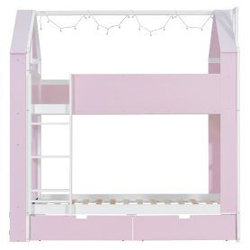 Twin Over Twin House Bed with Storage Drawers & Shelves