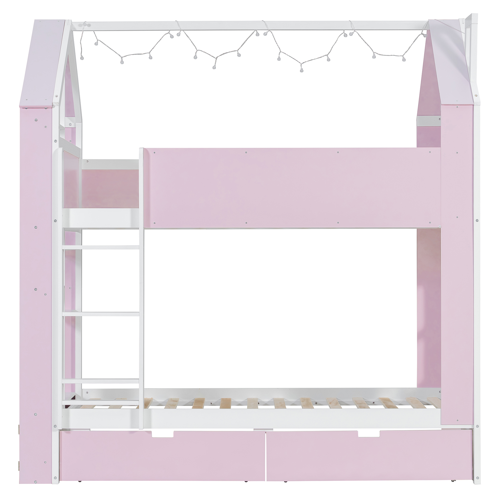Twin Over Twin House Bed with Storage Drawers & Shelves