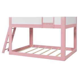 Queen Size Low Convertible Bunk Bed With Reversible Ladder And Safety Guardrails
