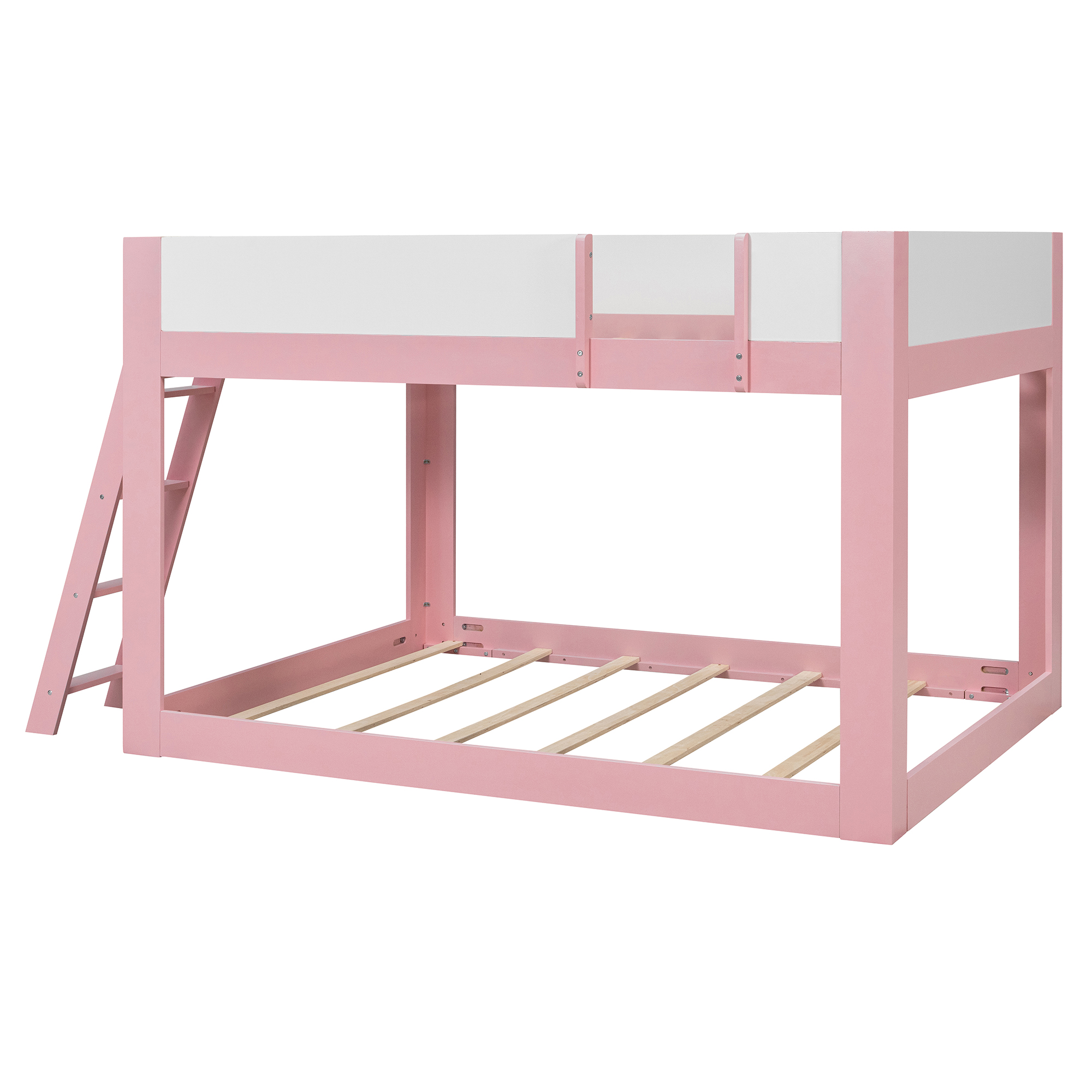 Queen Size Low Convertible Bunk Bed With Reversible Ladder And Safety Guardrails
