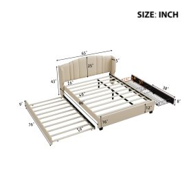 Queen Size Upholstered Platform Bed With Wingback Headboard, One Twin Trundle And 2 Drawers