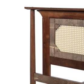 King Size Solid Wooden Bed with Rattan Headboard