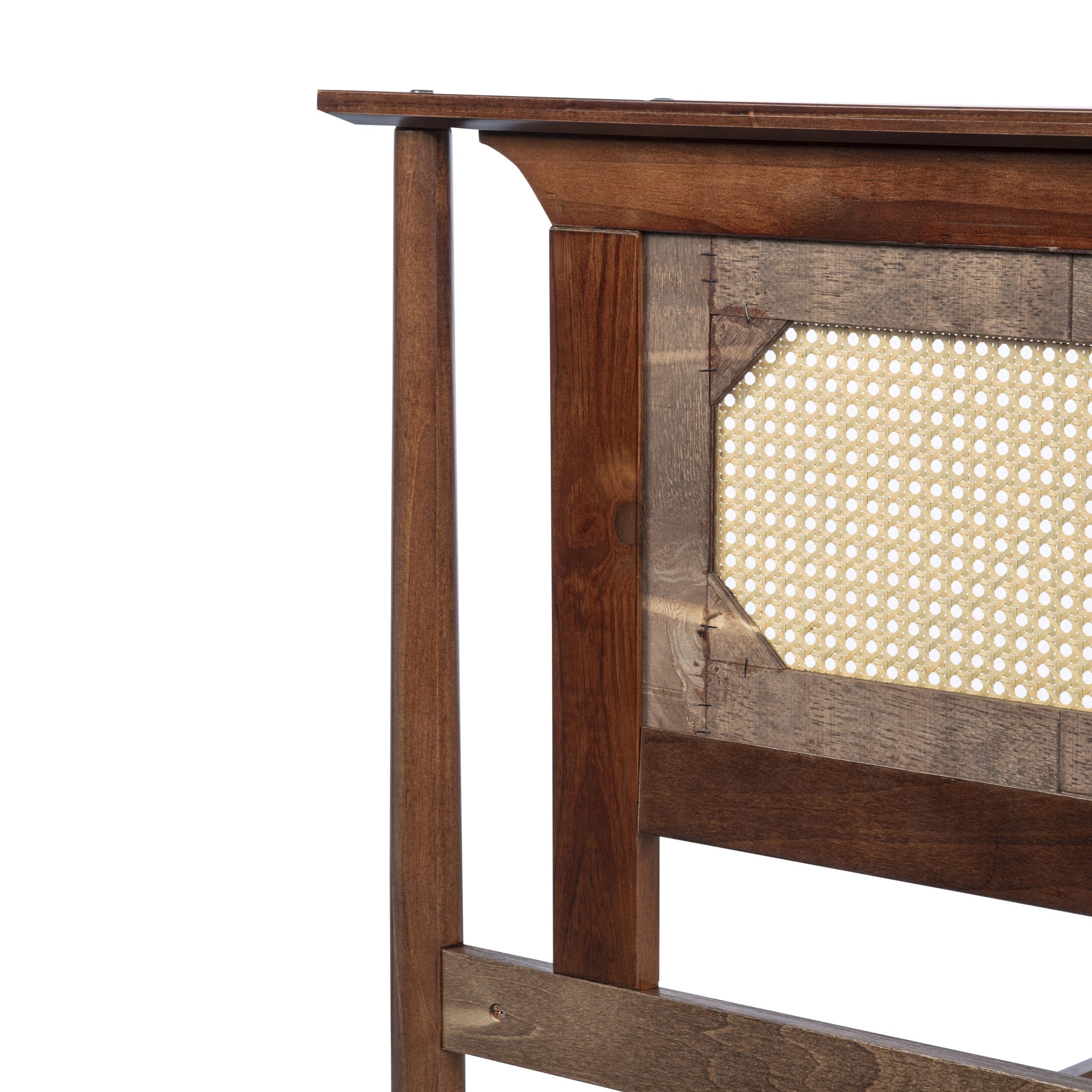 King Size Solid Wooden Bed with Rattan Headboard