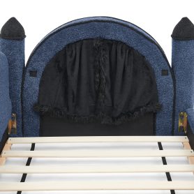 Twin Size Castle Bed with Safety Guardrail and Curtain