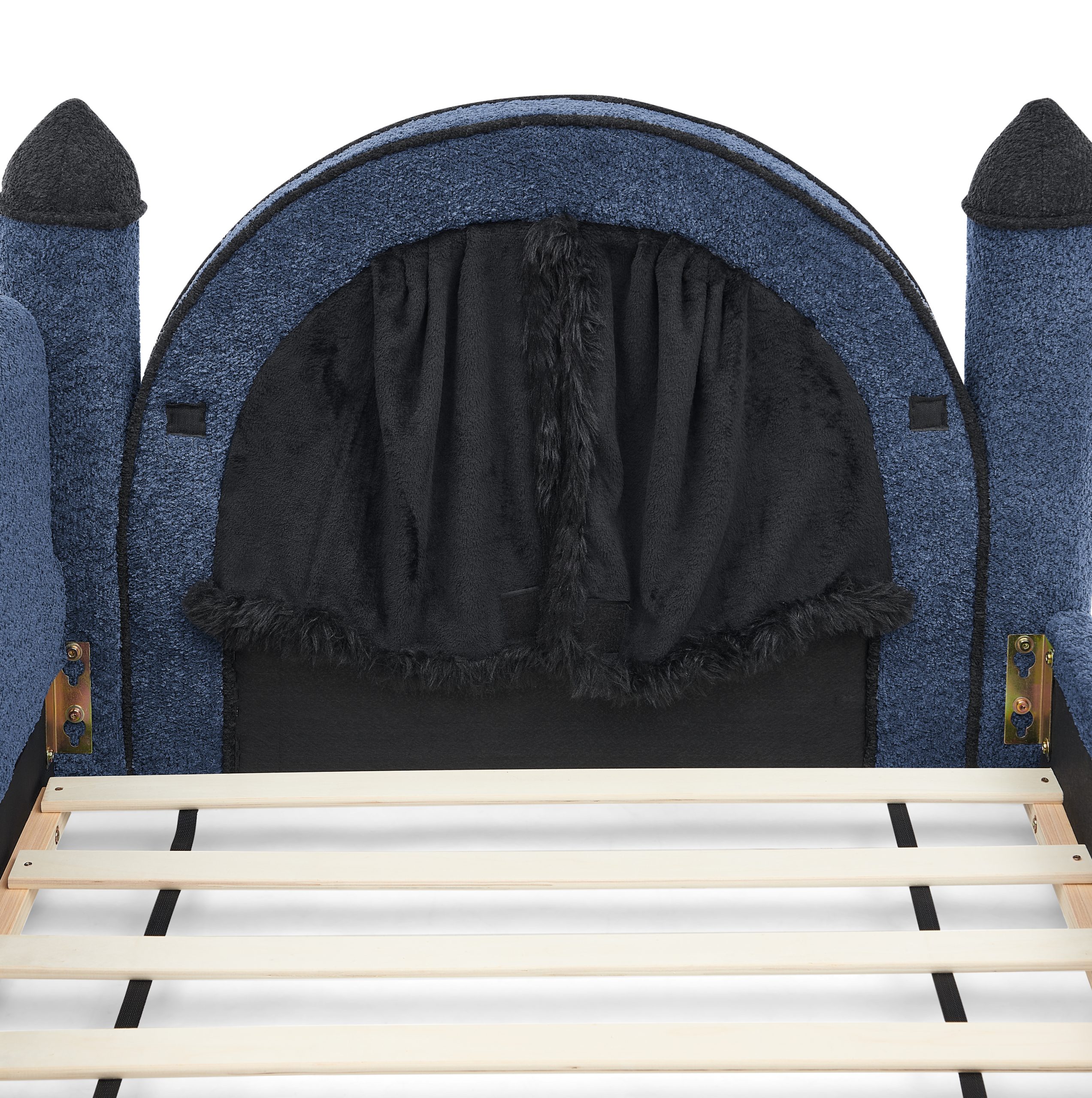 Twin Size Castle Bed with Safety Guardrail and Curtain