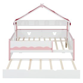 Full Size House-Shaped Daybed with Built-In Bookshelf and Trundle