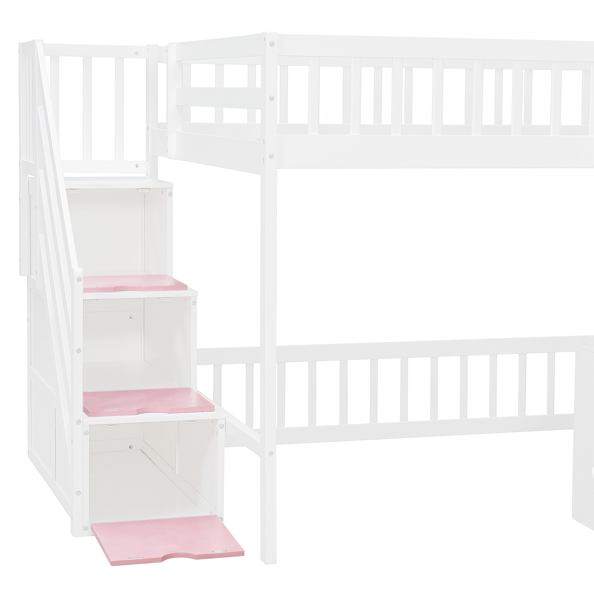 Full Size Loft Bed with Storage Steps, LED Light, Under Bed Cabinets