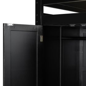 Full Size Solid Wood Loft Bed with Desk, Storage Cabinet and Wardrobe