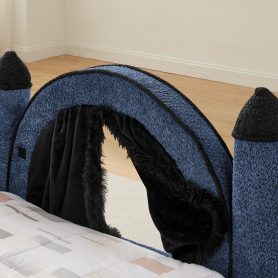 Twin Size Castle Bed with Safety Guardrail and Curtain
