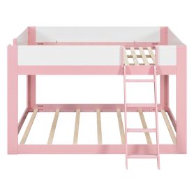 Queen Size Low Convertible Bunk Bed With Reversible Ladder And Safety Guardrails