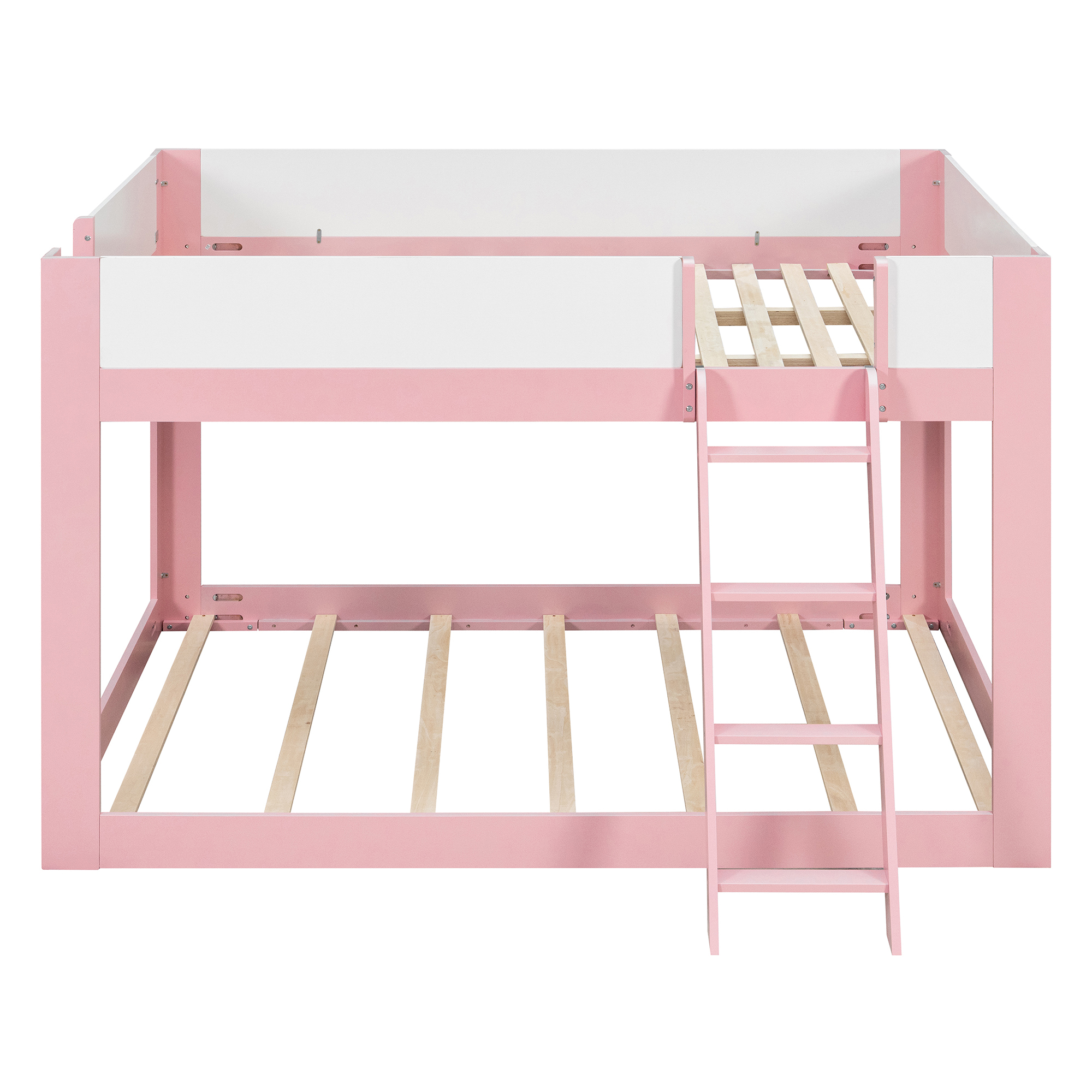 Queen Size Low Convertible Bunk Bed With Reversible Ladder And Safety Guardrails