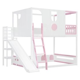 Full Size Kids Loft Bed With Slide, Storage Shelves And Guardrails