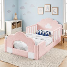 Boucle Fabric Twin Size Cloud Bed with Safety Guardrail