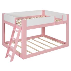 Queen Size Low Convertible Bunk Bed With Reversible Ladder And Safety Guardrails