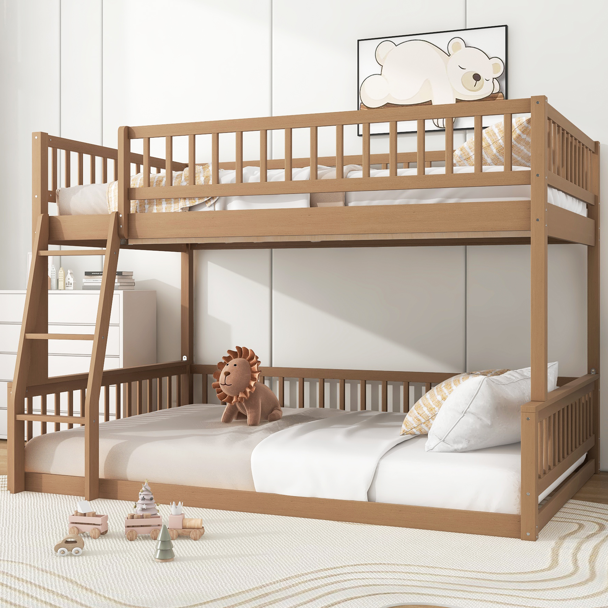Full XL over Queen Bunk Bed with Ladder and Guardrail
