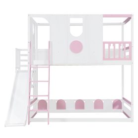 Full Size Kids Loft Bed With Slide, Storage Shelves And Guardrails