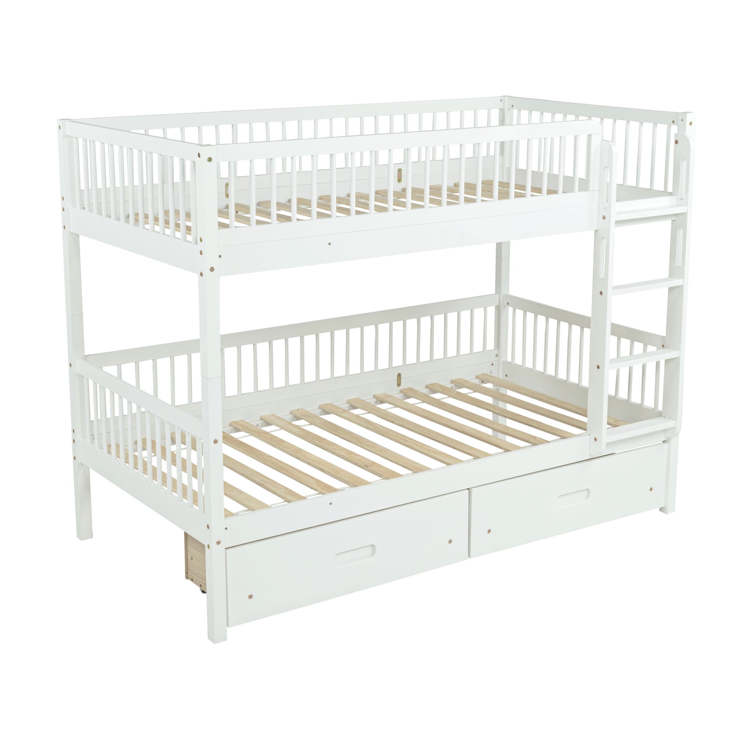 Twin Over Twin Pine Wood Bunk Bed With 2 Drawers, Convertible into 2 Twin Beds