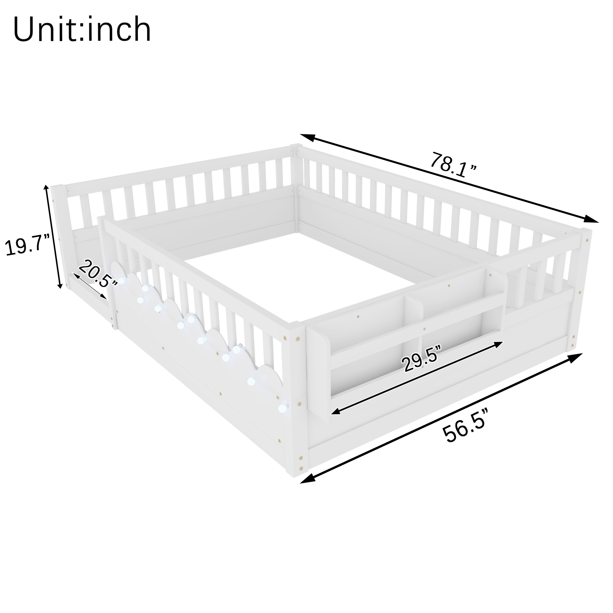 Full Montessori Floor Bed Frame with High Rails