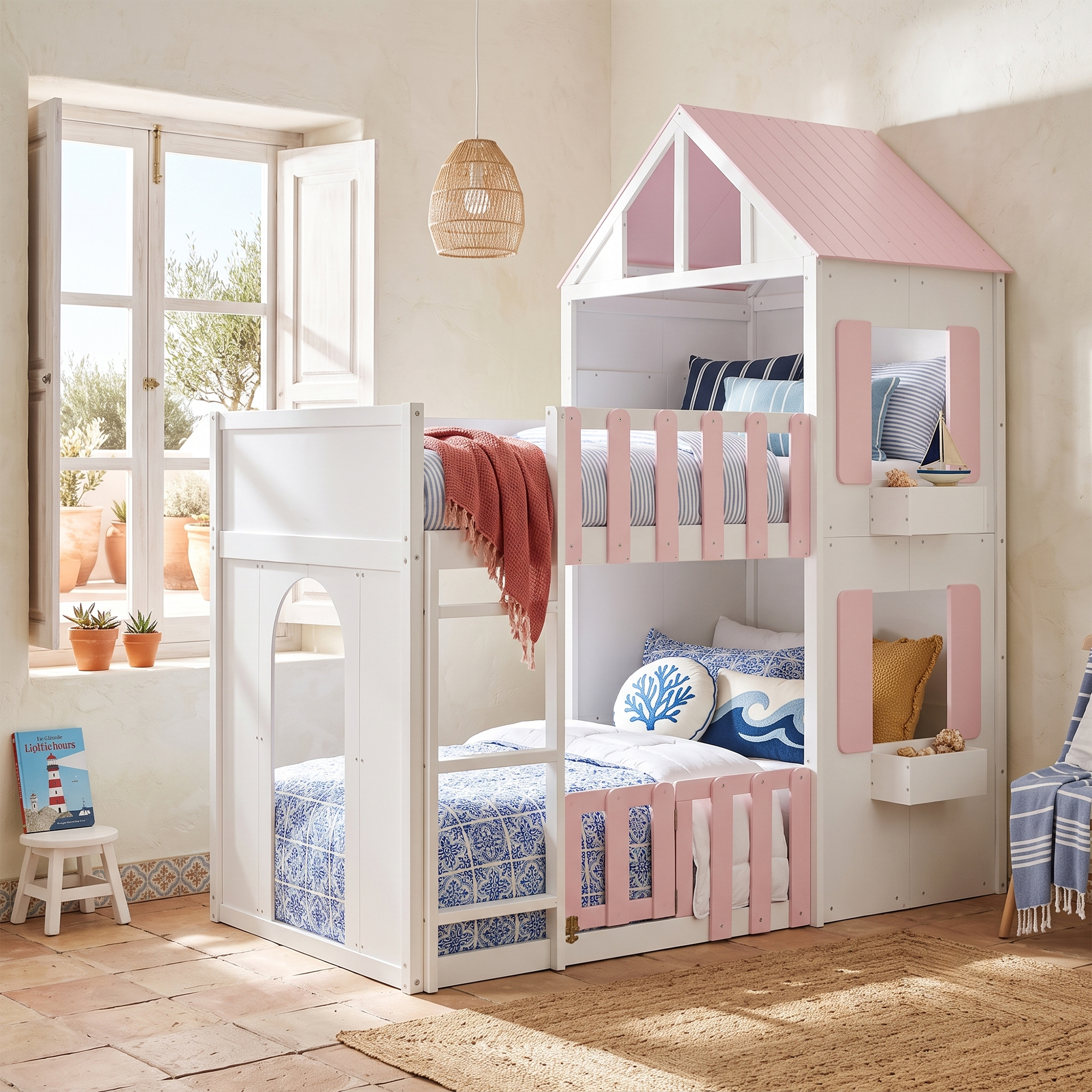 Modern Playful Design Twin Over Twin House Bunk Bed