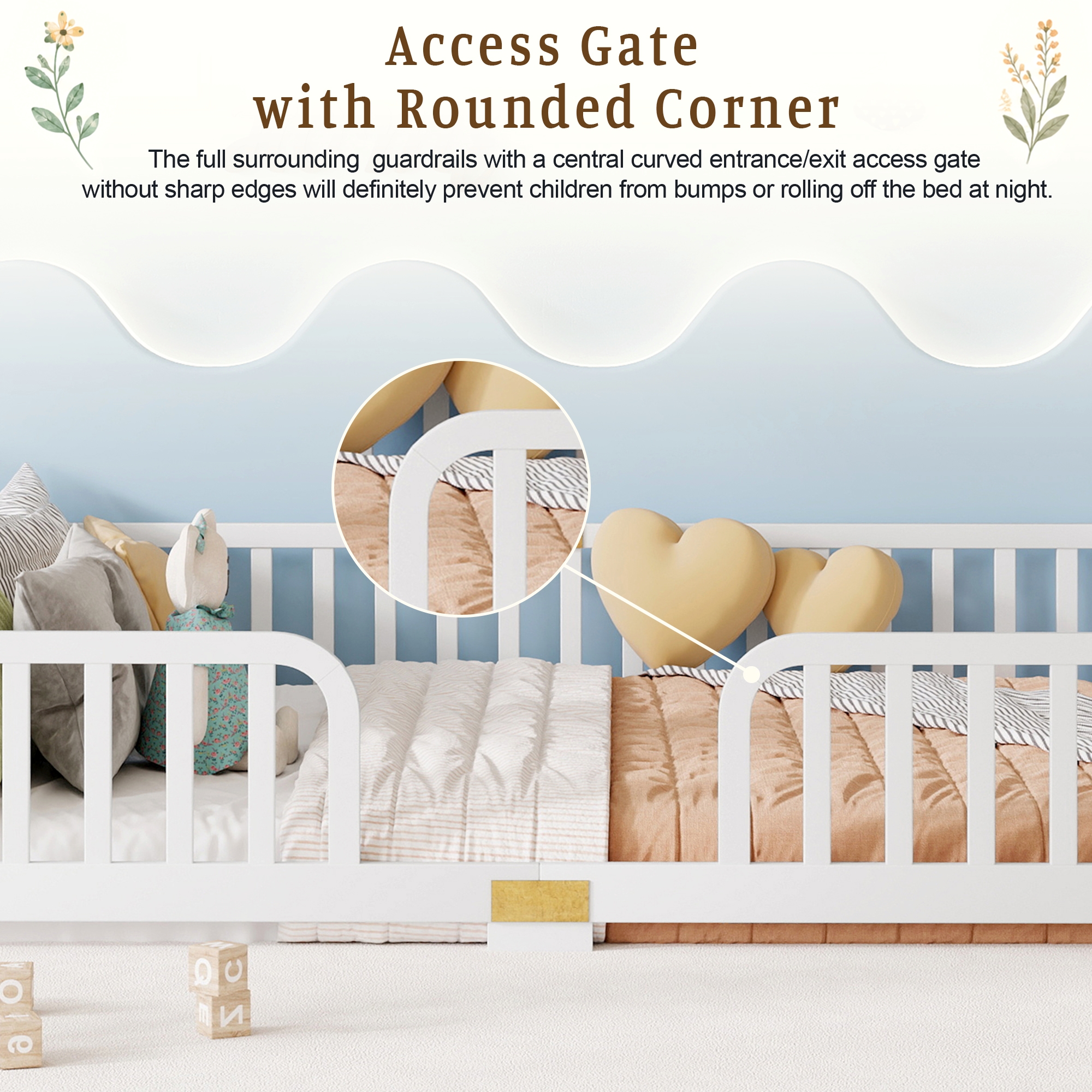 Queen Size Floor Fence Bed with Central Entrance