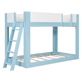Twin Size Low Convertible Bunk Bed With Reversible Ladder And Safety Guardrails