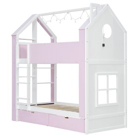 Twin Over Twin House Bed with Storage Drawers & Shelves